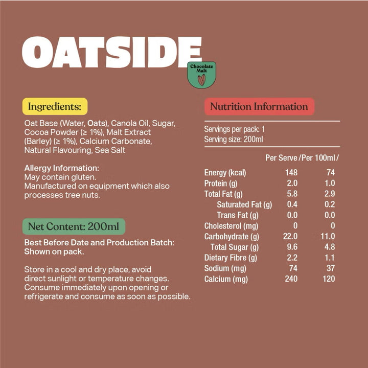 Oatside Chocolate Malt Oat Milk 200ML (Pack of 3)