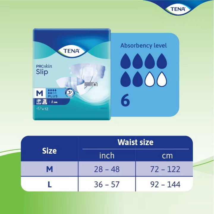 TENA Plus Absorbent Incontinence Adult Diapers for Adults – Reliable Overnight Protection - M12/L12