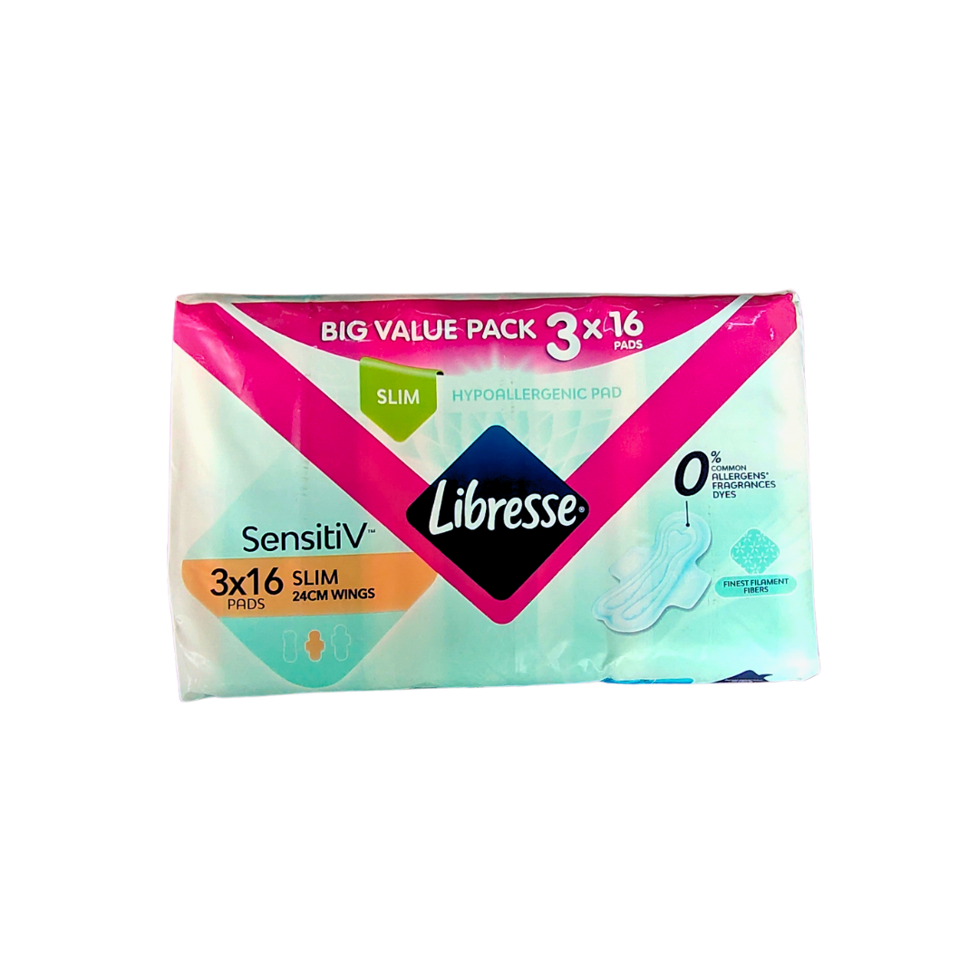 Libresse Feminine Pads Sensitiv Slim Wing 24cm Big Value Pack 3x16s