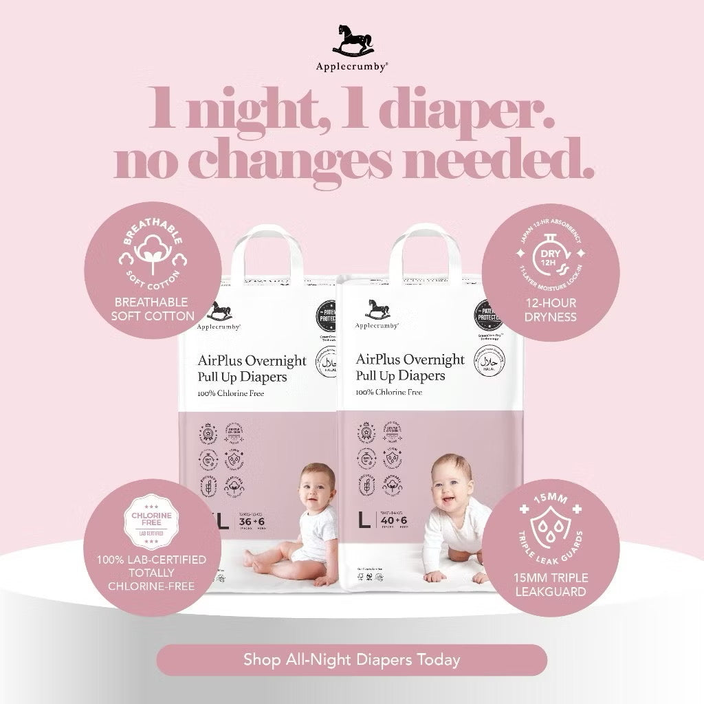 Applecrumby Airplus Overnight Tape Baby Diapers Breathable Ultra Absorbent NB20/S52+4/M48+4/L44+4/XL38+4