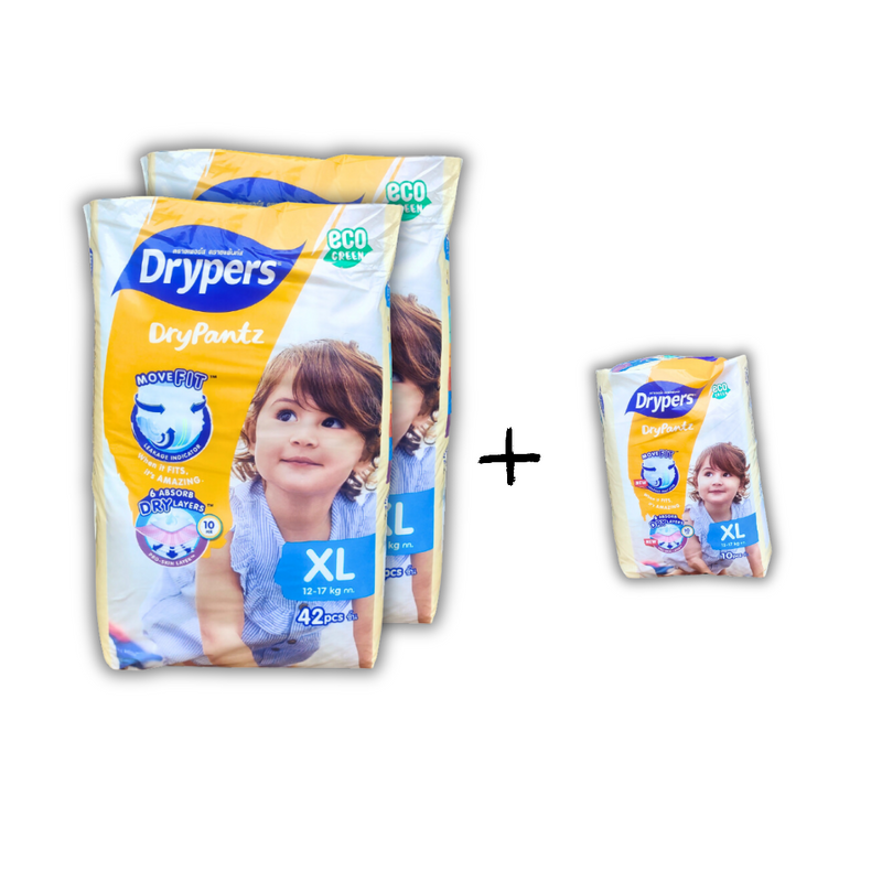 Drypers Drypantz Mega XL  2x 42s Free XL10s Twin Pack Bundle [94 Pieces]