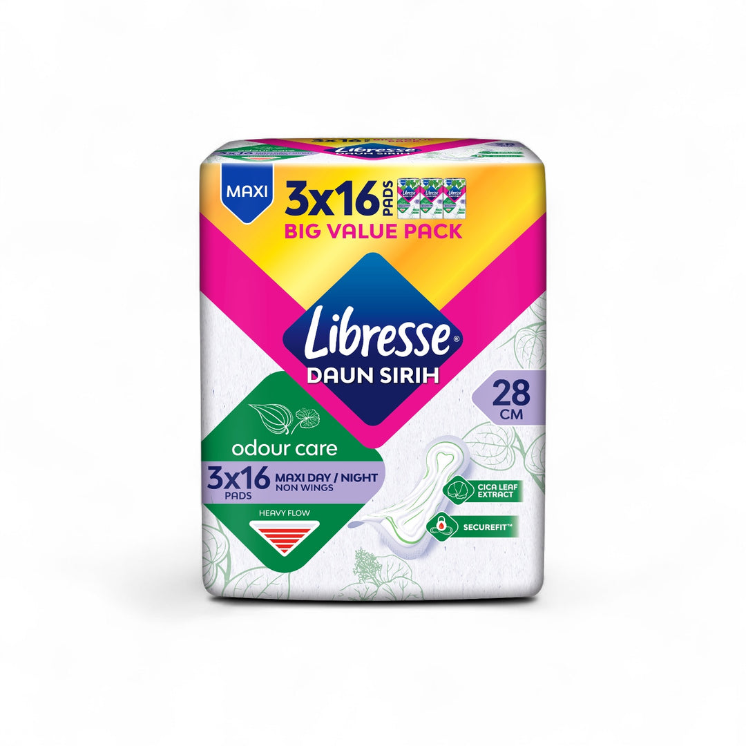 Libresse Daun Sirih Odour Care Maxi Non Wing 28cm (3X16) Big Value Pack
