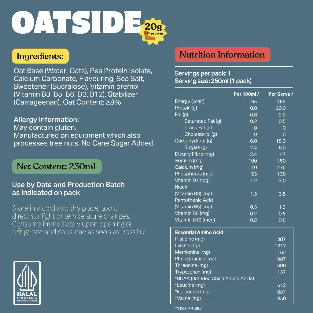 Oatside Protein Oat Milk 250ml (Pack of 6) Plant-Based Protein Oat Drink for Everyday Use