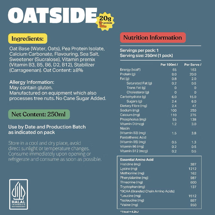 Oatside Protein Oat Milk 250ml (Pack of 6) Plant-Based Protein Oat Drink for Everyday Use