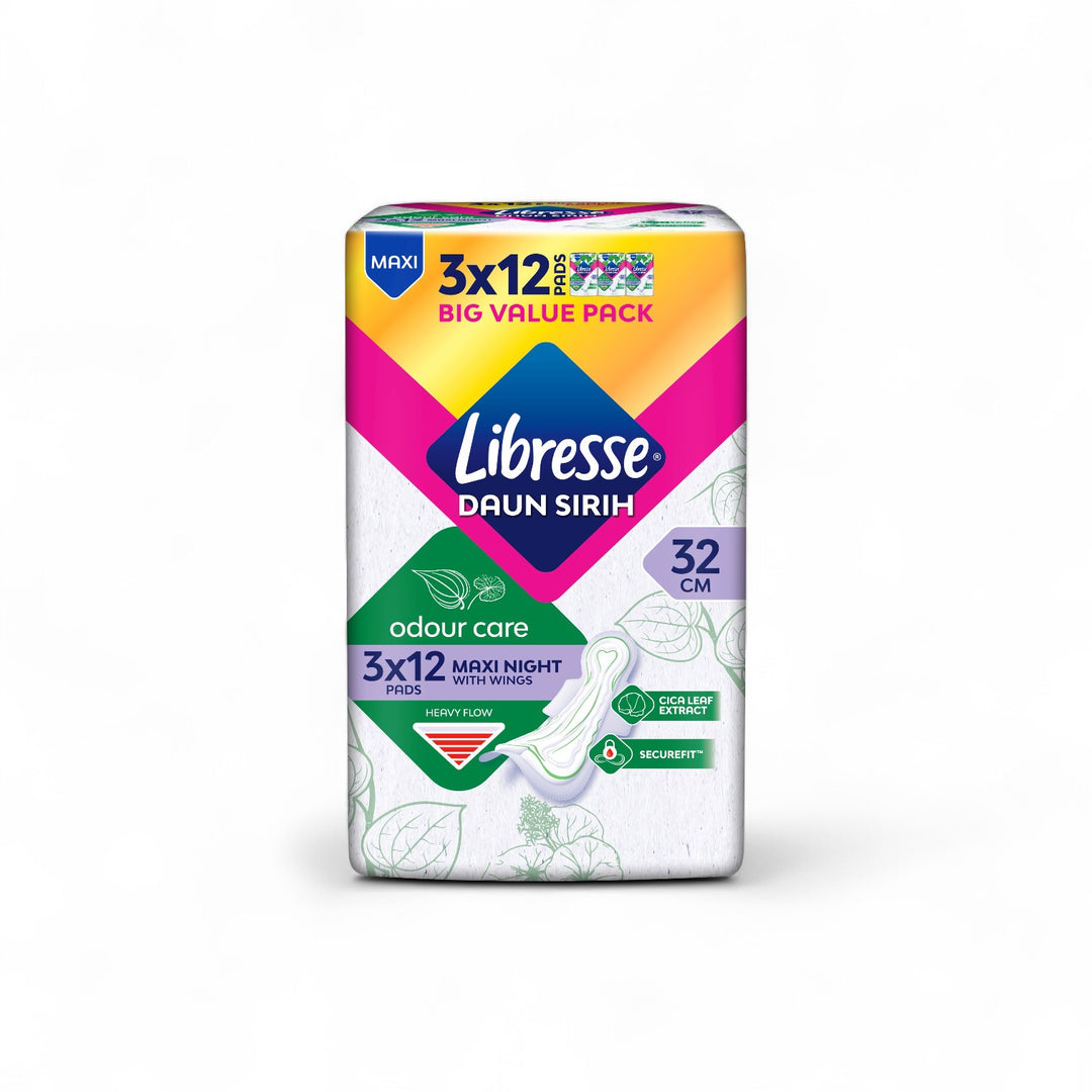 Libresse Daun Sirih Odour Care Maxi Night Wing 32cm (3X12) Big Value Pack