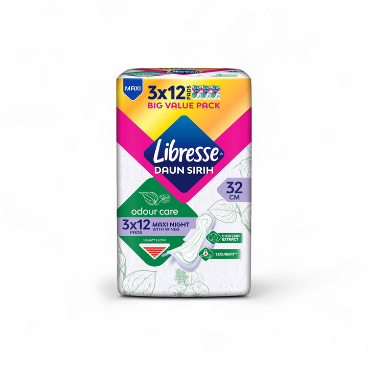 Libresse Daun Sirih Odour Care Maxi Night Wing 32cm (3X12) Big Value Pack