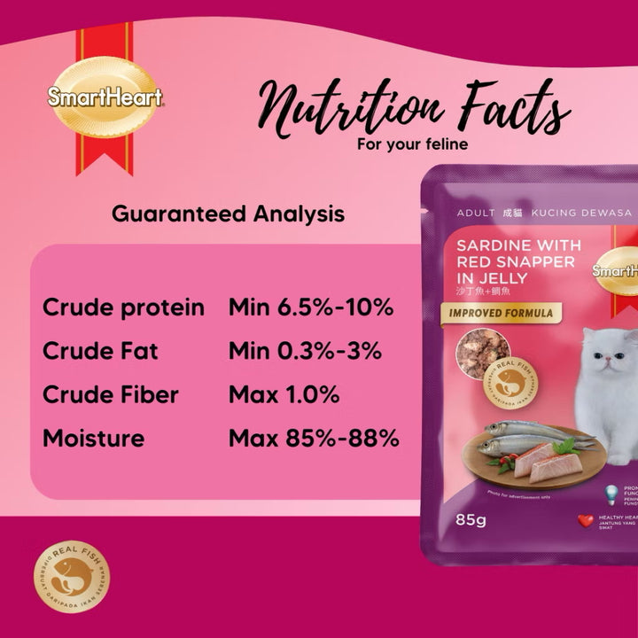 Smart Heart Cat Food Pouch Sardine With Red Snapper In Jelly 85g