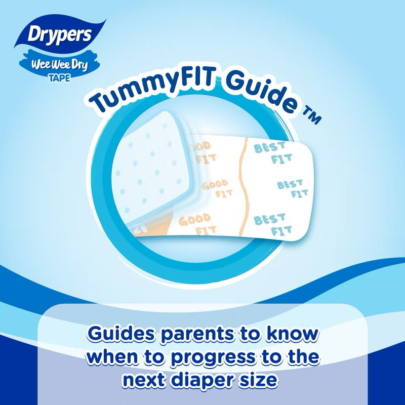 Drypers Wee Wee Dry Baby Diapers Mega Pack (Tape) SoftFit Comfort NB60/NB80/S80/M60/L58/XL50/XXL40