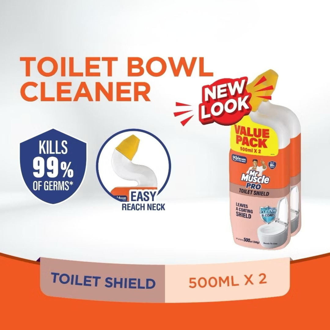 Mr Muscle Toilet Bowl Cleaner - Extra Power Toilet Shield (Twin pack) 500ml X 2