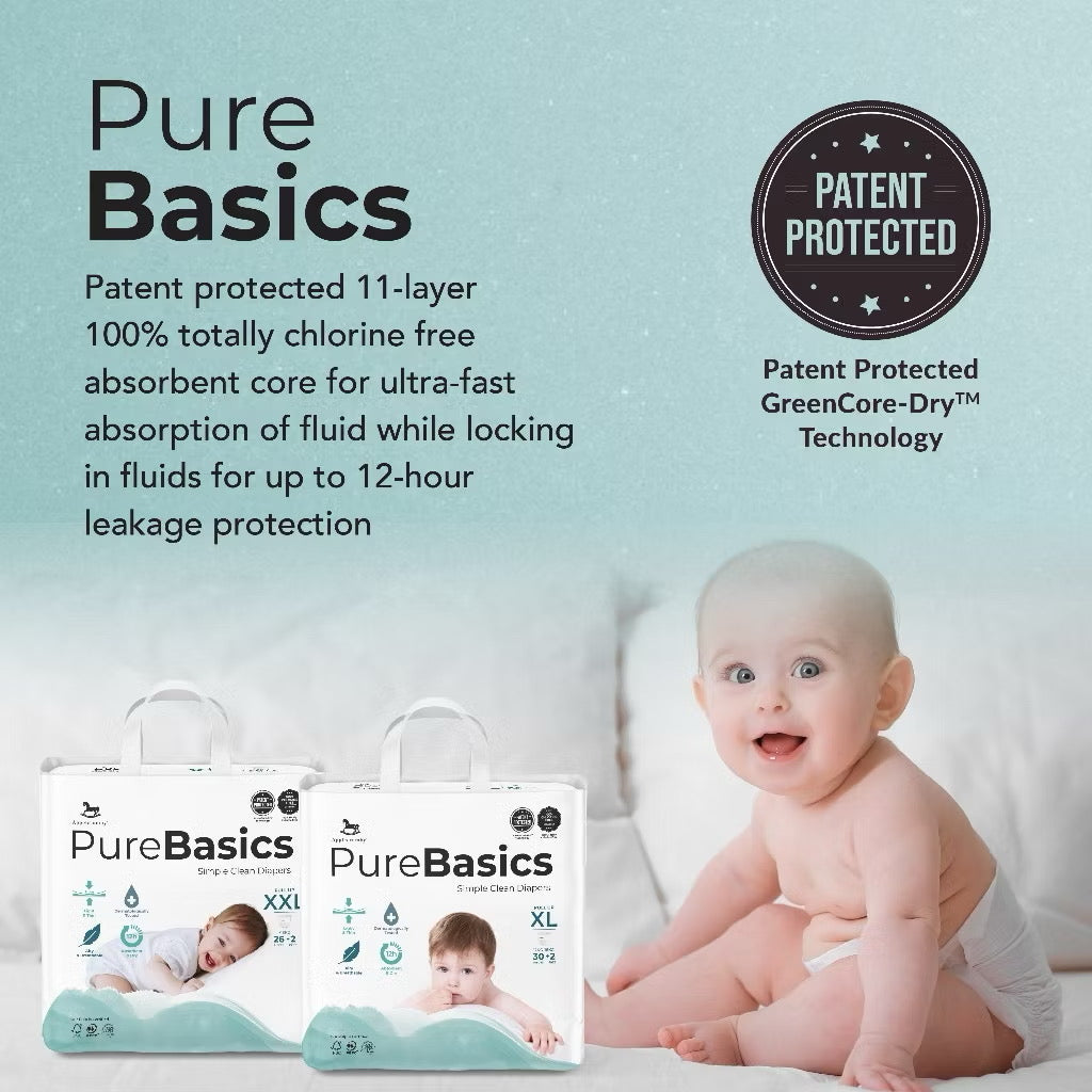 Applecrumby Purebasics Tape Diaper - Soft & Absorbent - S54+2/M46+2/L38+2/XL30+2