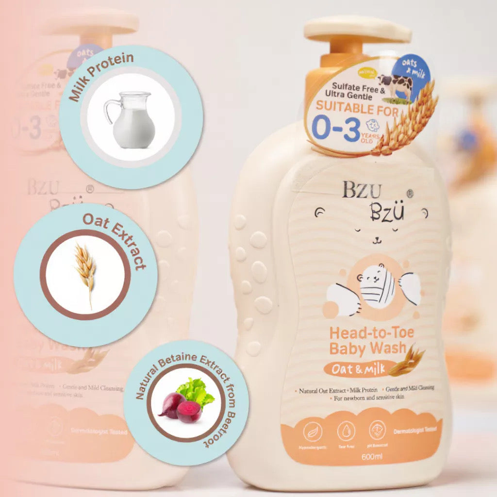BzuBzu Baby Head-To-Toe Wash Oat+ Milk 600ML