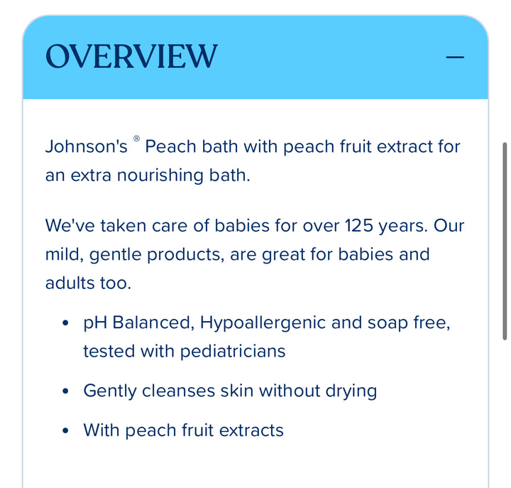Johnsons Baby Bath Peach 1000ml