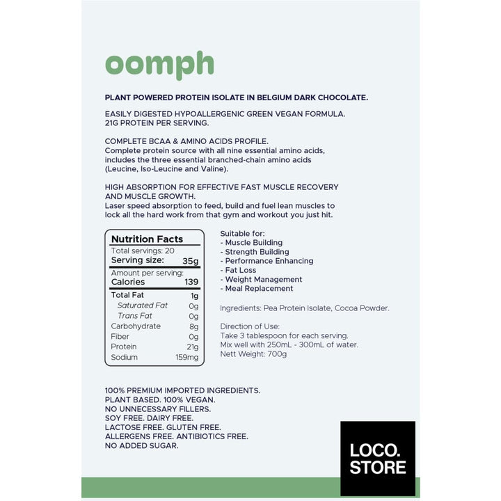 OOMPH Plant Powered Protein Isolate with Belgium Dark