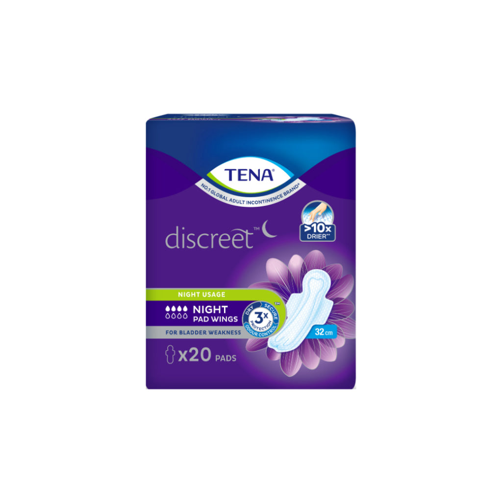 Tena Discreet Incontinence Pads Night Wing 32cm 20s