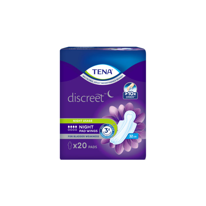 Tena Discreet Incontinence Pads Night Wing 32cm 20s