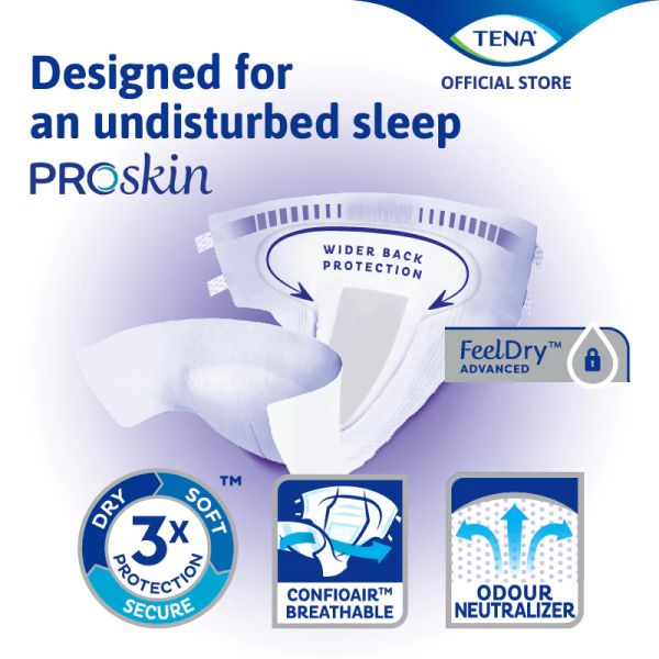 TENA Proskin Night Secure Incontinence Pads for Overnight Protection and Comfort - M9/L8