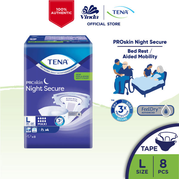 TENA Proskin Night Secure Incontinence Pads for Overnight Protection and Comfort - M9/L8