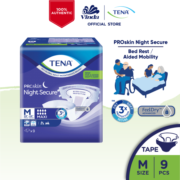 TENA Proskin Night Secure Incontinence Pads for Overnight Protection and Comfort - M9/L8