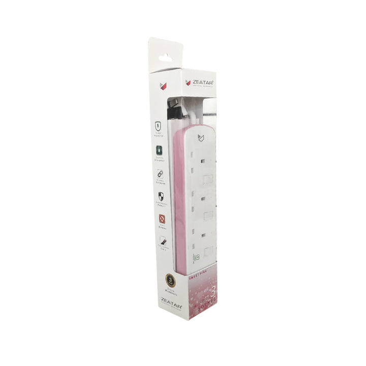 Zeatar Portable Socket 3 Way USB Surge 2M - Pink