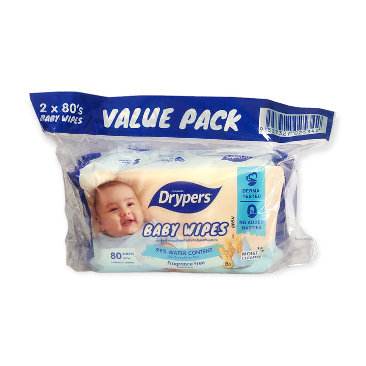 Drypers Baby Wipes Oat Fragrance Free Twin Pack 2x80s - Baby